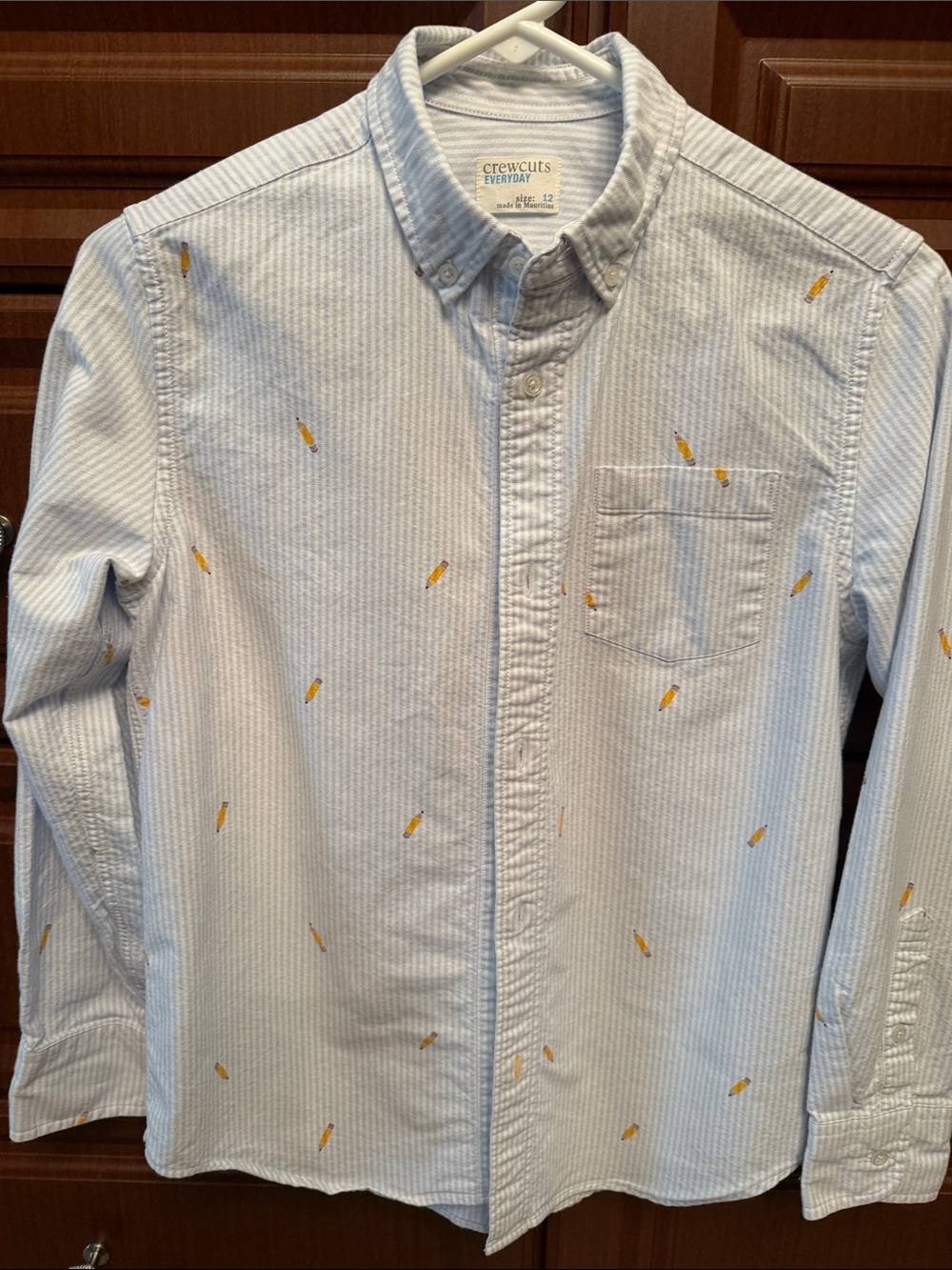 Boys' Crewcuts Light Blue Stripe Button-Down Shirt with Pencil Embroidery